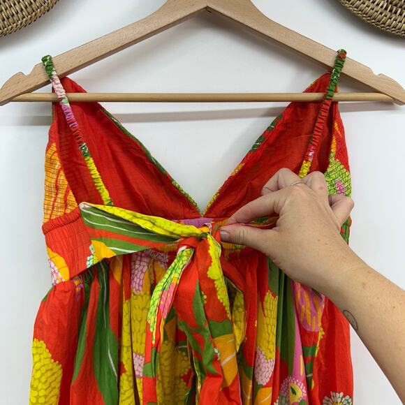 $275 Farm Rio Colorful Flower Floral Long Maxi Dress Medium Boho Vacation - Picture 7 of 9